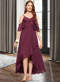 Carley A-Line Off-the-Shoulder Asymmetrical Chiffon Junior Bridesmaid Dress With Cascading Ruffles STKP0013636