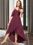 Carley A-Line Off-the-Shoulder Asymmetrical Chiffon Junior Bridesmaid Dress With Cascading Ruffles STKP0013636