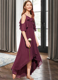 Carley A-Line Off-the-Shoulder Asymmetrical Chiffon Junior Bridesmaid Dress With Cascading Ruffles STKP0013636