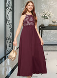 Tianna A-Line Scoop Neck Floor-Length Chiffon Lace Junior Bridesmaid Dress With Bow(s) STKP0013637