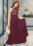 Tianna A-Line Scoop Neck Floor-Length Chiffon Lace Junior Bridesmaid Dress With Bow(s) STKP0013637