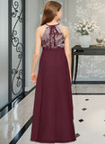 Tianna A-Line Scoop Neck Floor-Length Chiffon Lace Junior Bridesmaid Dress With Bow(s) STKP0013637