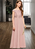 Lesley A-Line Off-the-Shoulder Floor-Length Chiffon Lace Junior Bridesmaid Dress STKP0013640