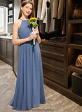 Elizabeth A-Line Scoop Neck Floor-Length Chiffon Junior Bridesmaid Dress With Ruffle STKP0013641