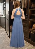 Elizabeth A-Line Scoop Neck Floor-Length Chiffon Junior Bridesmaid Dress With Ruffle STKP0013641