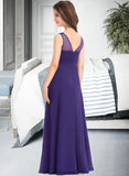 Elva A-Line V-neck Floor-Length Chiffon Junior Bridesmaid Dress With Ruffle STKP0013642