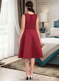 Denisse A-Line Scoop Neck Knee-Length Satin Junior Bridesmaid Dress With Lace Bow(s) STKP0013646