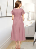 Fatima A-Line Scoop Neck Tea-Length Chiffon Lace Junior Bridesmaid Dress STKP0013648