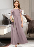 Lucy A-Line Scoop Neck Floor-Length Chiffon Junior Bridesmaid Dress With Cascading Ruffles STKP0013649