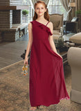 Anabel A-Line One-Shoulder Floor-Length Chiffon Junior Bridesmaid Dress With Ruffles STKP0013650