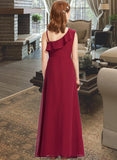 Anabel A-Line One-Shoulder Floor-Length Chiffon Junior Bridesmaid Dress With Ruffles STKP0013650