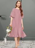 Cassie A-Line Scoop Neck Knee-Length Chiffon Junior Bridesmaid Dress With Cascading Ruffles STKP0013656