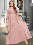 Bailey A-Line Scoop Neck Floor-Length Chiffon Lace Junior Bridesmaid Dress STKP0013657