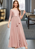 Kaitlynn A-Line Off-the-Shoulder Floor-Length Chiffon Lace Junior Bridesmaid Dress With Bow(s) STKP0013658