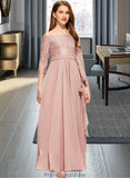 Kaitlynn A-Line Off-the-Shoulder Floor-Length Chiffon Lace Junior Bridesmaid Dress With Bow(s) STKP0013658