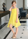 Emilia A-Line V-neck Knee-Length Chiffon Junior Bridesmaid Dress With Ruffle STKP0013664