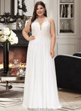 Lauryn A-Line V-neck Sweep Train Chiffon Lace Wedding Dress With Lace STKP0013677