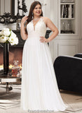 Lauryn A-Line V-neck Sweep Train Chiffon Lace Wedding Dress With Lace STKP0013677