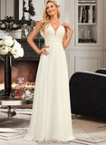 Lauryn A-Line V-neck Sweep Train Chiffon Lace Wedding Dress With Lace STKP0013677