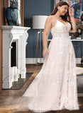 Bailey Ball-Gown/Princess V-neck Court Train Tulle Lace Wedding Dress With Beading Pockets STKP0013679