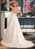 Bailey Ball-Gown/Princess V-neck Court Train Tulle Lace Wedding Dress With Beading Pockets STKP0013679