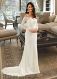 Aria Trumpet/Mermaid Off-the-Shoulder Court Train Wedding Dress With Lace STKP0013680