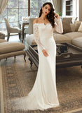 Aria Trumpet/Mermaid Off-the-Shoulder Court Train Wedding Dress With Lace STKP0013680