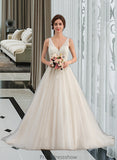 Vivien Ball-Gown/Princess V-neck Court Train Tulle Wedding Dress STKP0013682