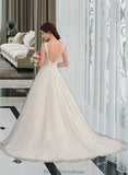 Vivien Ball-Gown/Princess V-neck Court Train Tulle Wedding Dress STKP0013682