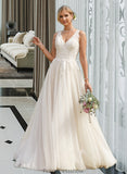 Vivien Ball-Gown/Princess V-neck Court Train Tulle Wedding Dress STKP0013682