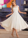 Erin A-Line Scoop Neck Asymmetrical Chiffon Wedding Dress STKP0013683