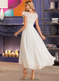 Erin A-Line Scoop Neck Asymmetrical Chiffon Wedding Dress STKP0013683