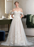 Renee Ball-Gown/Princess Sweetheart Sweep Train Tulle Wedding Dress STKP0013685