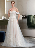 Renee Ball-Gown/Princess Sweetheart Sweep Train Tulle Wedding Dress STKP0013685