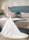 Baylee Ball-Gown/Princess V-neck Court Train Satin Lace Wedding Dress With Ruffle STKP0013688