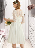 Allyson A-Line Knee-Length Chiffon Lace Wedding Dress With Sequins STKP0013689