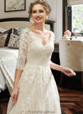 Maren A-Line V-neck Court Train Wedding Dress With Sequins STKP0013690