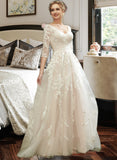 Maren A-Line V-neck Court Train Wedding Dress With Sequins STKP0013690