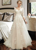 Maren A-Line V-neck Court Train Wedding Dress With Sequins STKP0013690