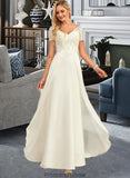 Kyla A-Line V-neck Floor-Length Chiffon Lace Wedding Dress With Lace STKP0013691