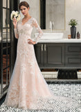 Kaylie Trumpet/Mermaid V-neck Court Train Tulle Lace Wedding Dress STKP0013694