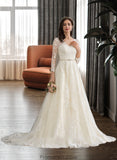 Dayami Ball-Gown/Princess V-neck Chapel Train Tulle Wedding Dress With Beading Sequins STKP0013695