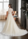 Dayami Ball-Gown/Princess V-neck Chapel Train Tulle Wedding Dress With Beading Sequins STKP0013695