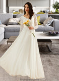 Emmy A-Line V-neck Sweep Train Wedding Dress With Lace STKP0013696