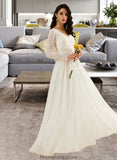 Emmy A-Line V-neck Sweep Train Wedding Dress With Lace STKP0013696