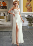 Kyra A-Line V-neck Floor-Length Wedding Dress With Beading Split Front STKP0013697