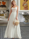 Kyra A-Line V-neck Floor-Length Wedding Dress With Beading Split Front STKP0013697