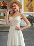 Kyra A-Line V-neck Floor-Length Wedding Dress With Beading Split Front STKP0013697