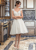 Camryn A-Line V-neck Knee-Length Tulle Lace Wedding Dress STKP0013700