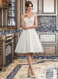 Camryn A-Line V-neck Knee-Length Tulle Lace Wedding Dress STKP0013700